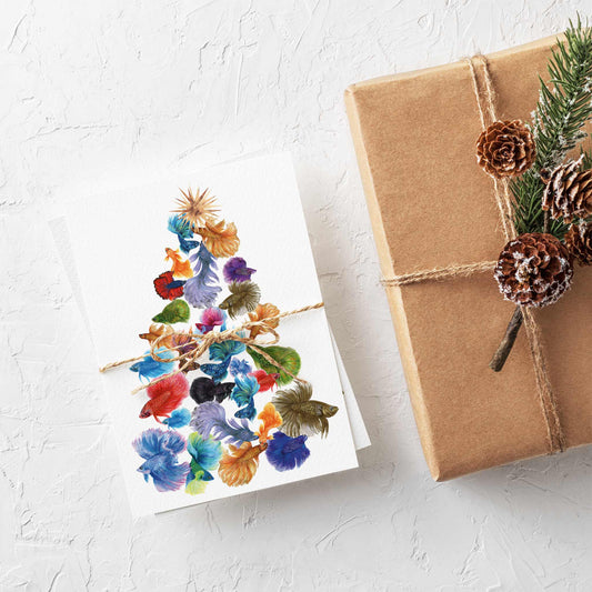 Tropical Fish Christmas Tree Greeting Cards, Set of 24