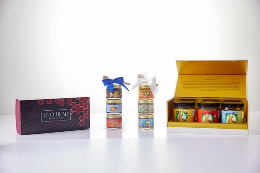 3-Flavor Honey Tea Mini Assortment – Organic Wellness Gift Set (3 x 3 oz)