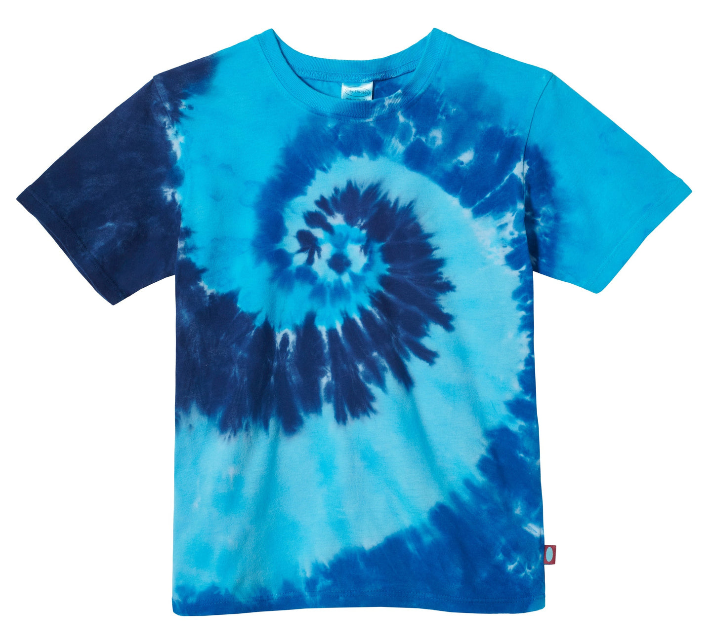 Boys Tie-Dye Soft 100% Organic Cotton Jersey Short Sleeve Crew Tee  | Blues Spiral