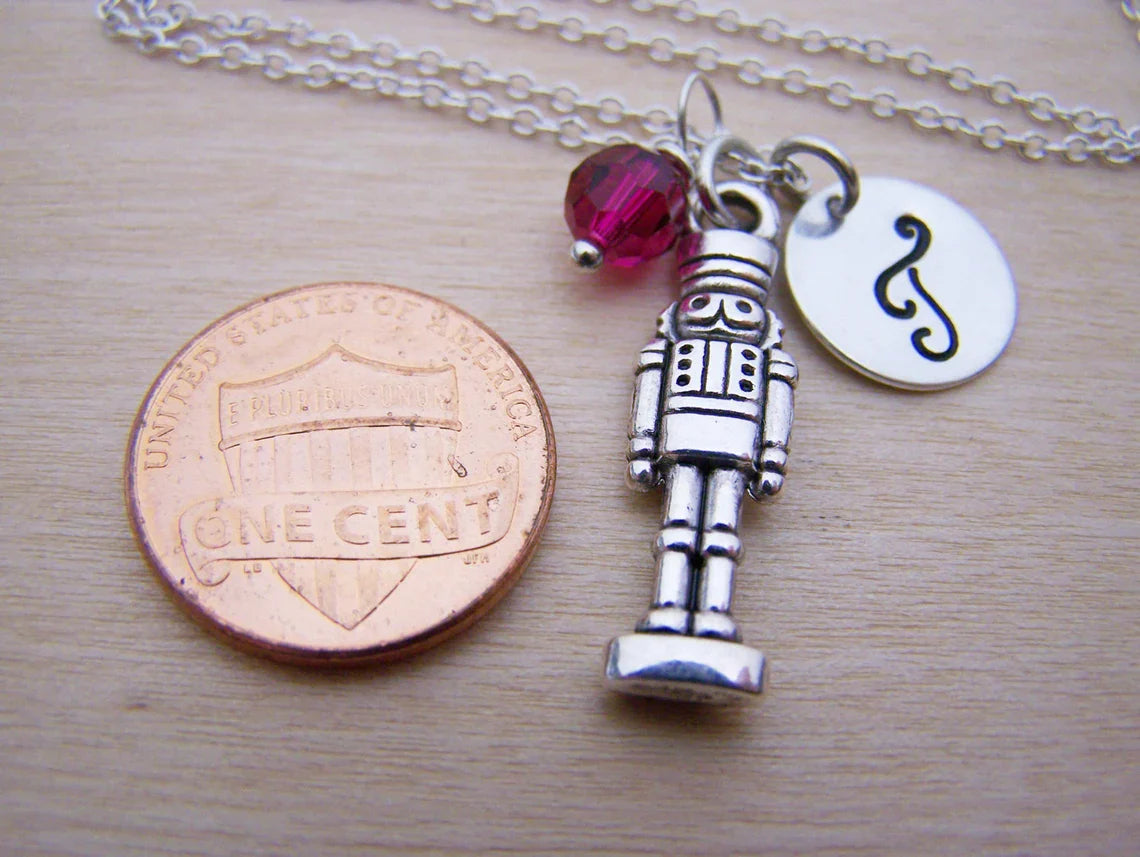 Nutcracker Necklace – Sterling Silver with Birthstone & Initial Charm