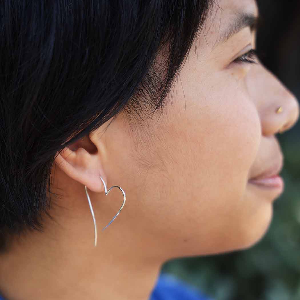 Sterling Silver Wire Heart Hoop Earrings – 39x28mm
