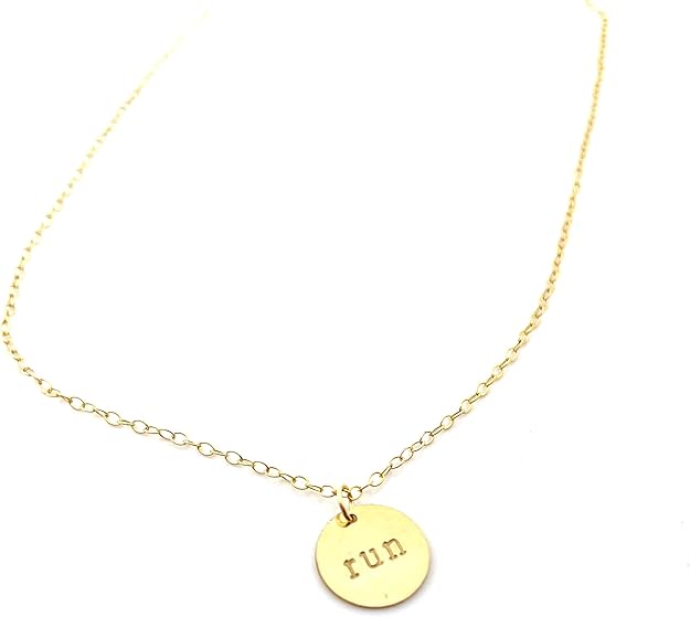 Hand Stamped “Run” Charm – 14k Gold Filled Disc Pendant – Fitness Jewelry for Runners