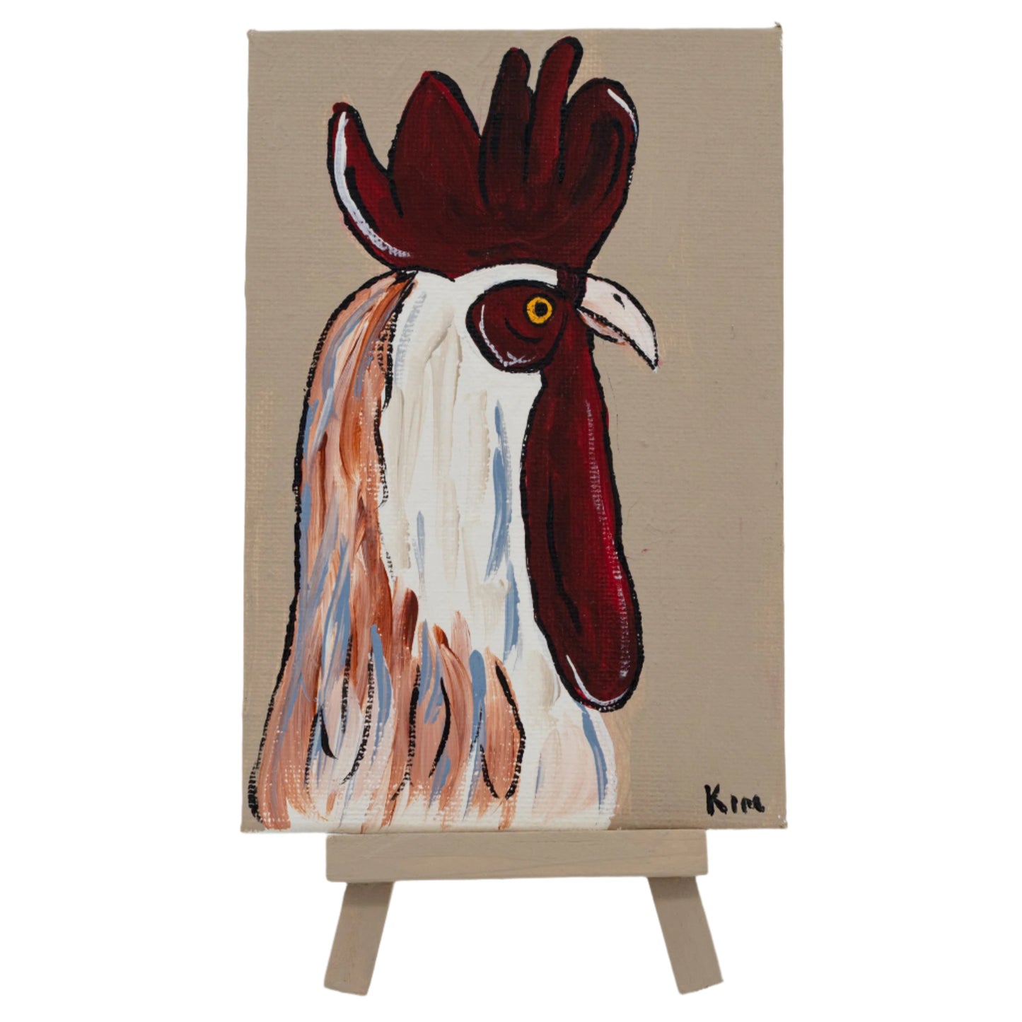 Joseph the Rooster Easel Canvas Painting | 4" x 6" | The Painted Attic