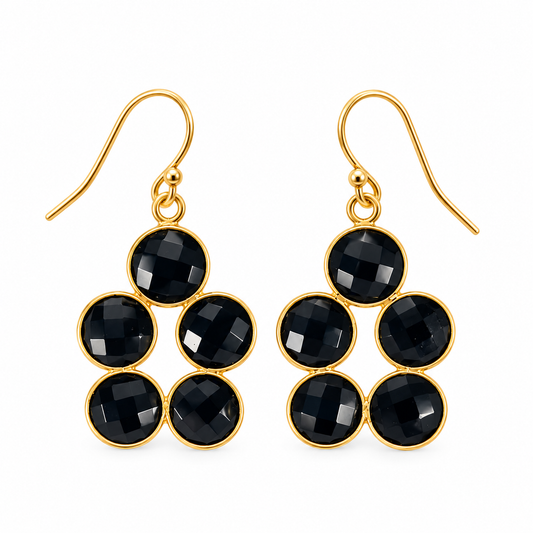 Black Onyx Cluster Earrings – 14K Gold Filled