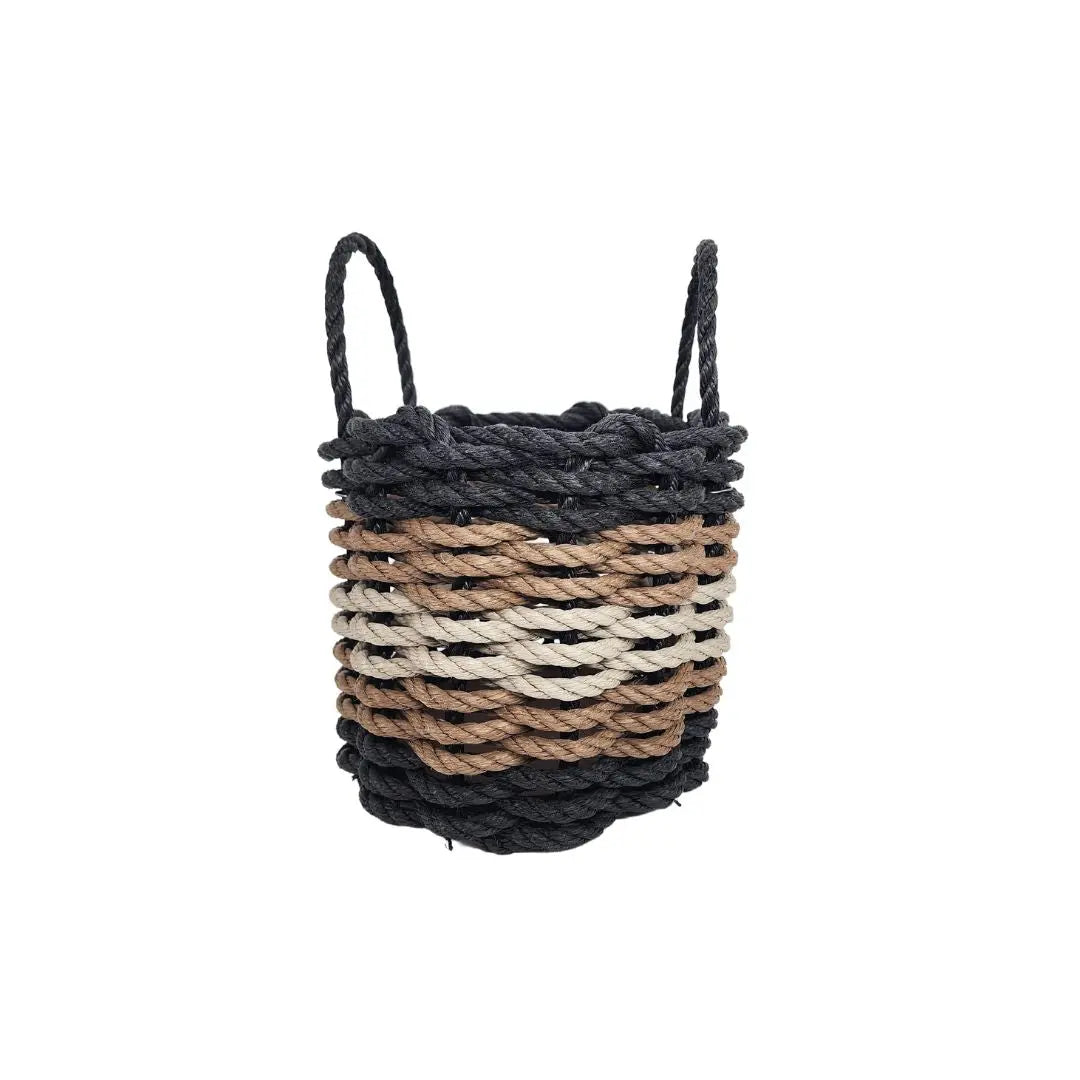 Black, Brown & Tan Five Stripe Rope Basket