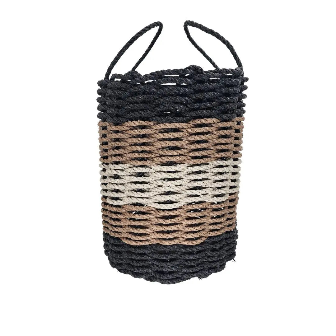 Black, Brown & Tan Five Stripe Rope Basket