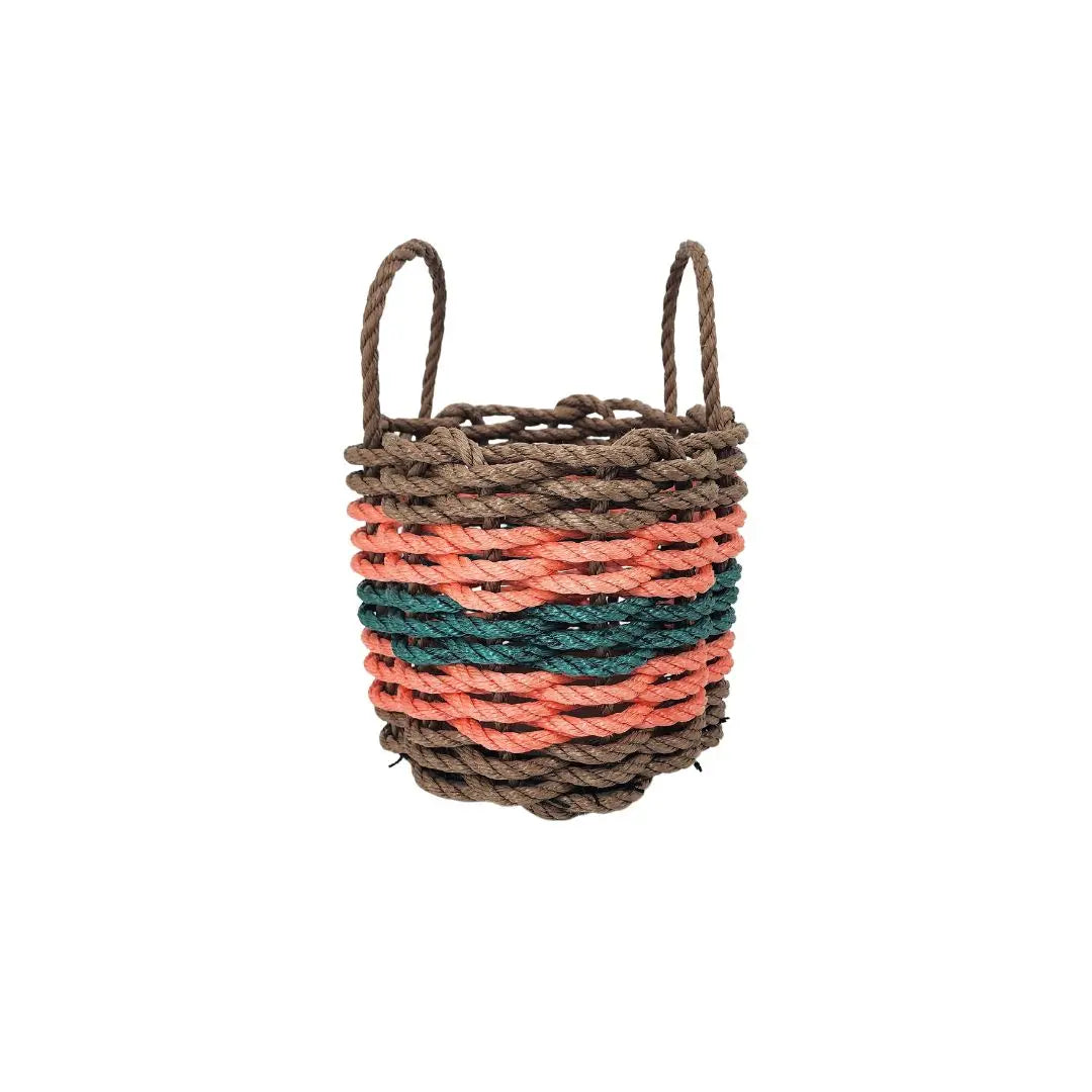 Brown, Orange & Hunter Green Five Stripe Rope Basket