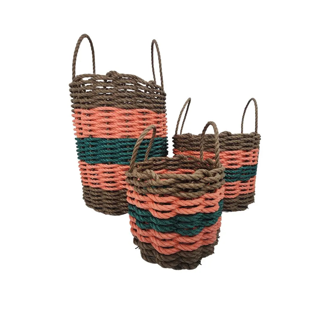Brown, Orange & Hunter Green Five Stripe Rope Basket