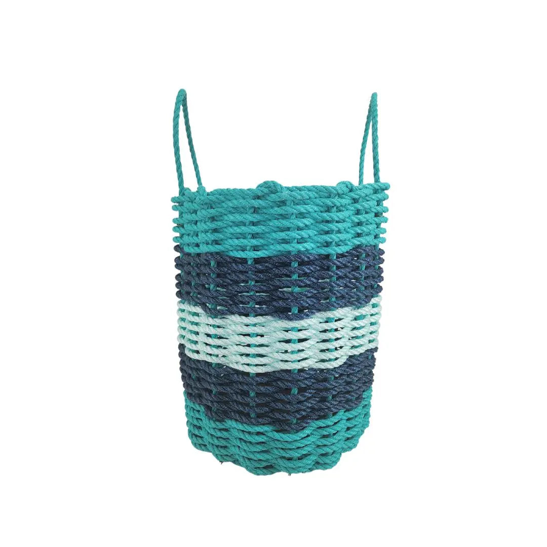 Teal, Navy Blue & Seafoam Five Stripe Rope Basket