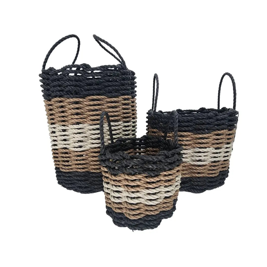 Black, Brown & Tan Five Stripe Rope Basket