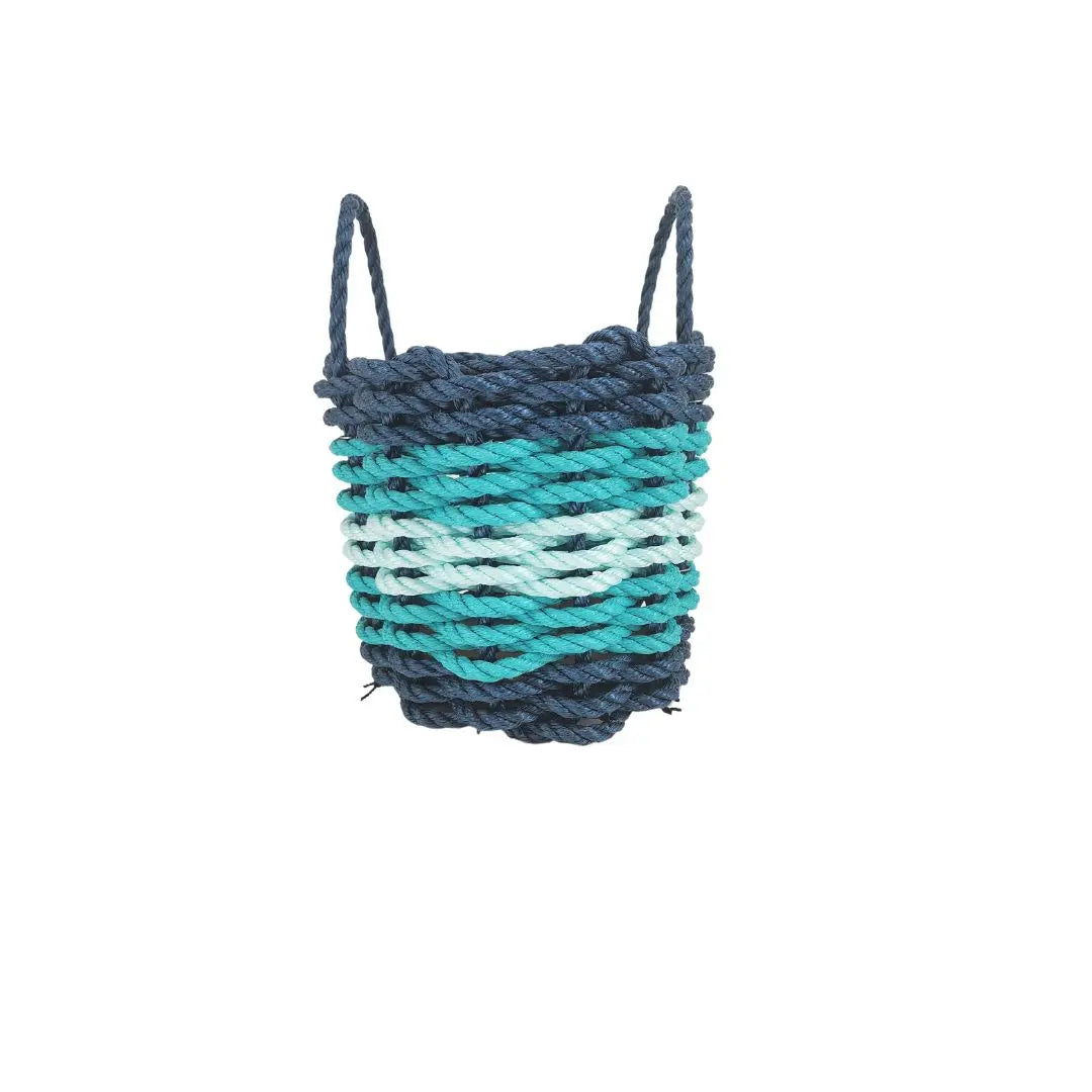 Navy Blue, Teal & Seafoam Five Stripe Rope Basket