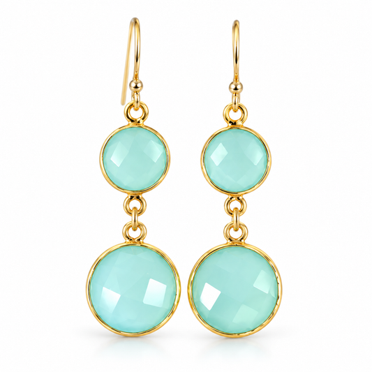 Double Drop Blue Chalcedony Earrings – 14k Gold Filled