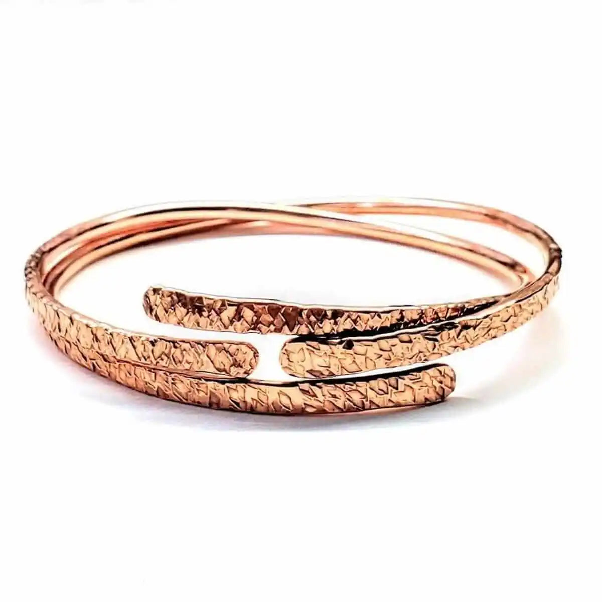 Unisex 8 Gauge Adjustable Hammered Copper Overlap Bangle
