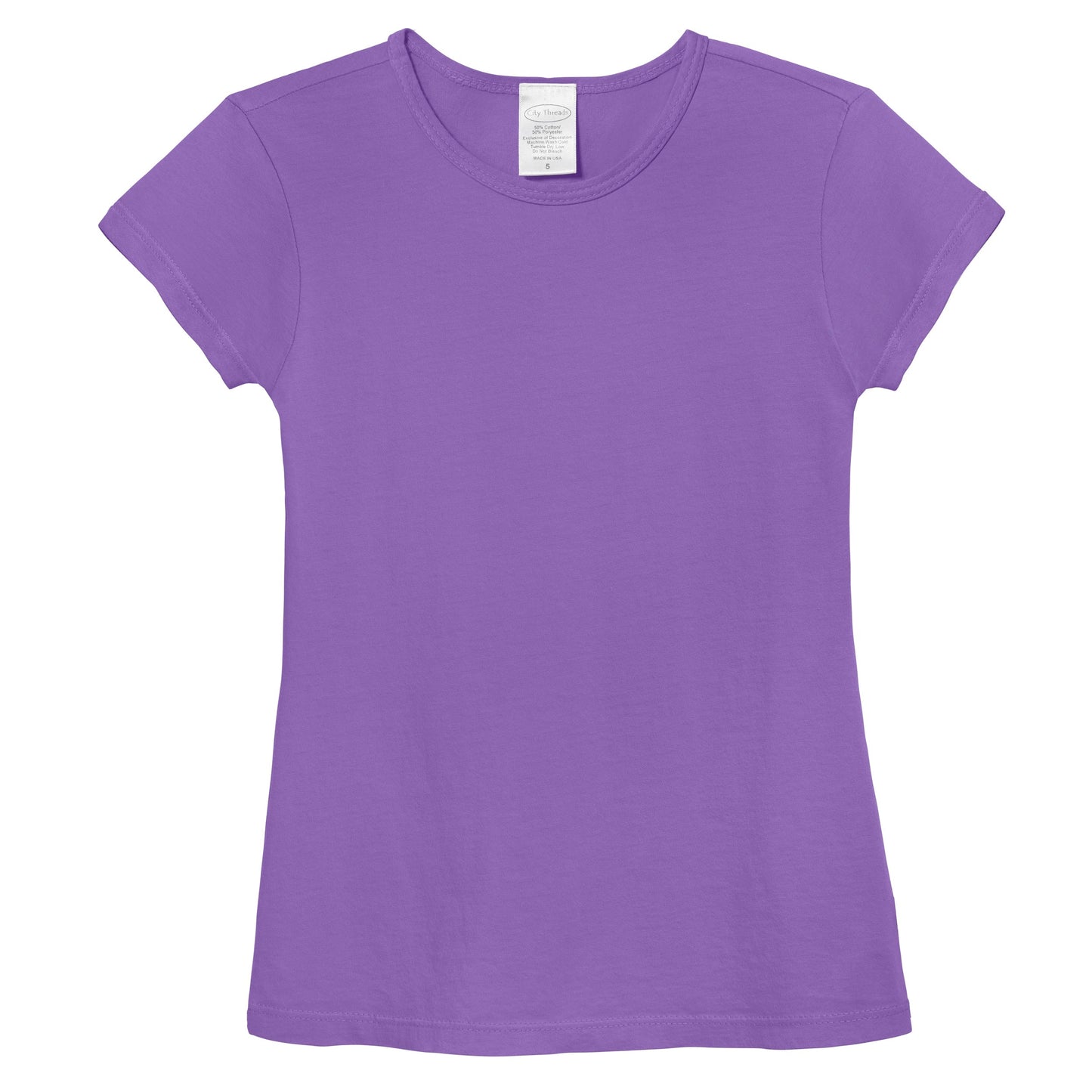 Girls Soft 100% Organic Cotton Jersey Cap Sleeve Crew Tee | Deep Purple