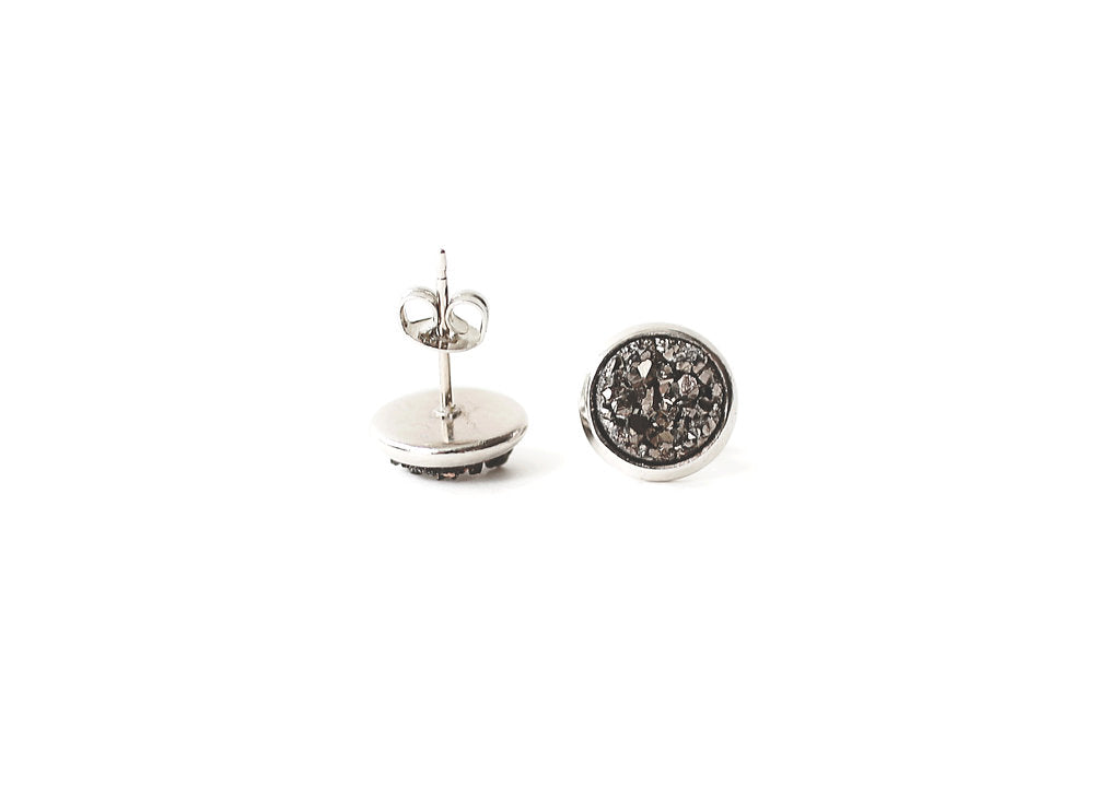 8mm Gunmetal Druzy Stud