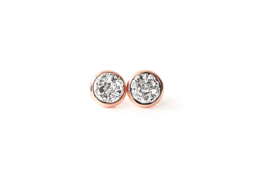8mm Silver Druzy Stud