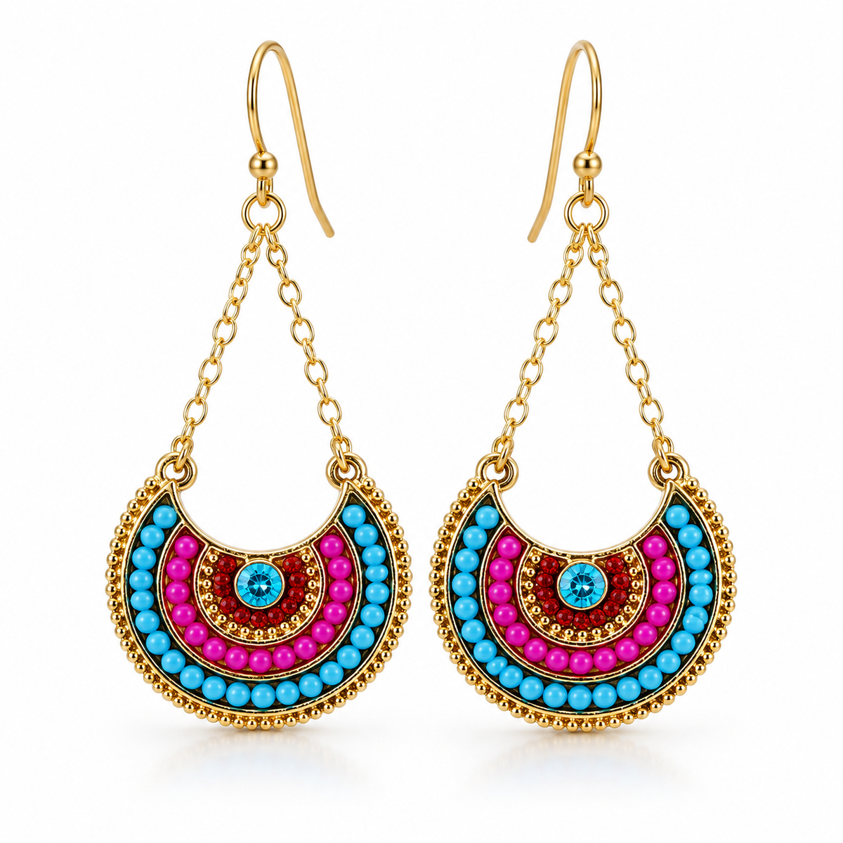 Colorful Boho Half-Moon Earrings – Gold Filled