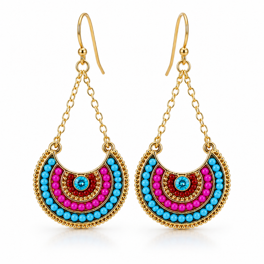 Colorful Boho Half-Moon Earrings – Gold Filled