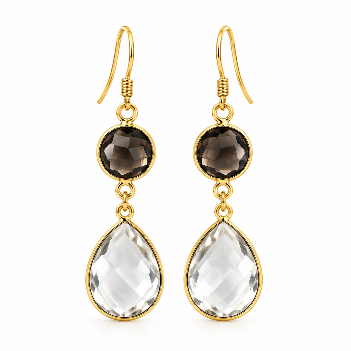 Smokey & Clear Quartz Drop Earrings – 14k Gold Filled
