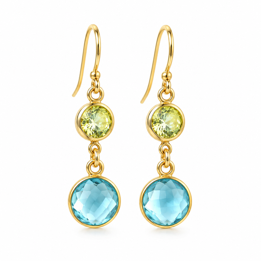 Aqua Hydro Quartz & Peridot Earrings – 14K Gold Filled