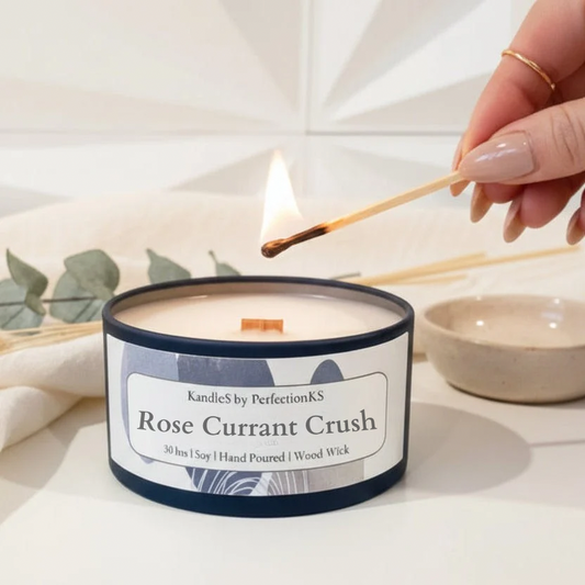 Rose Currant Crush Luxury Candle | 8oz Non-Toxic Soy Candle with Wooden Wick | Clean Burn
