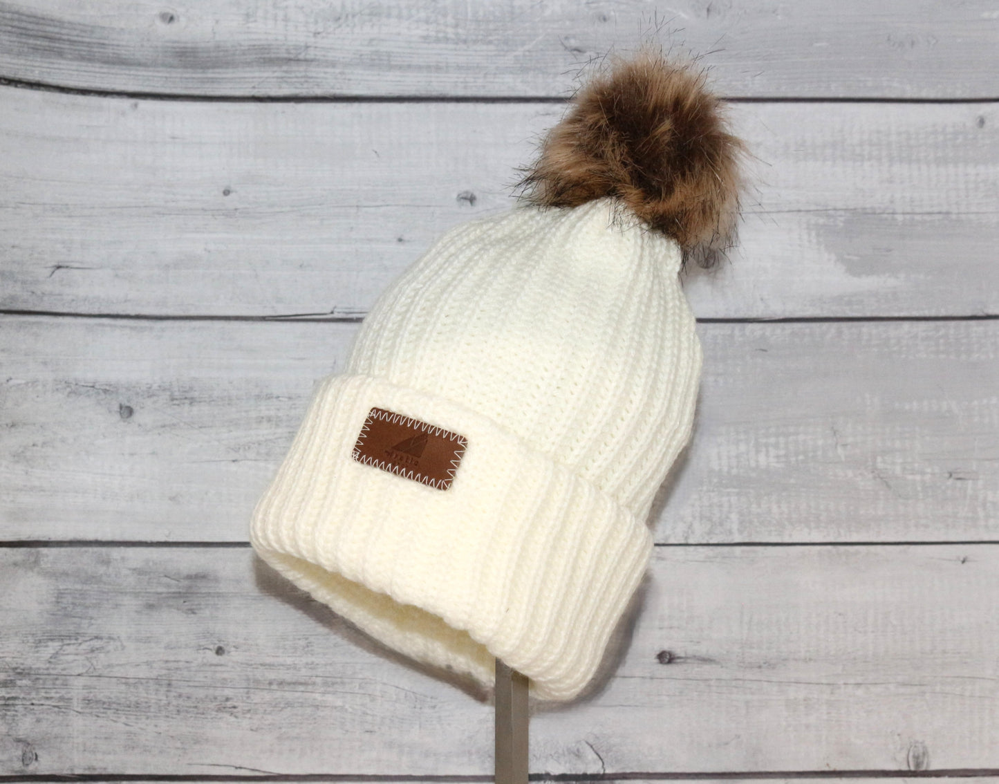Adult Acrylic Ribbed Cuff with Pom Hat