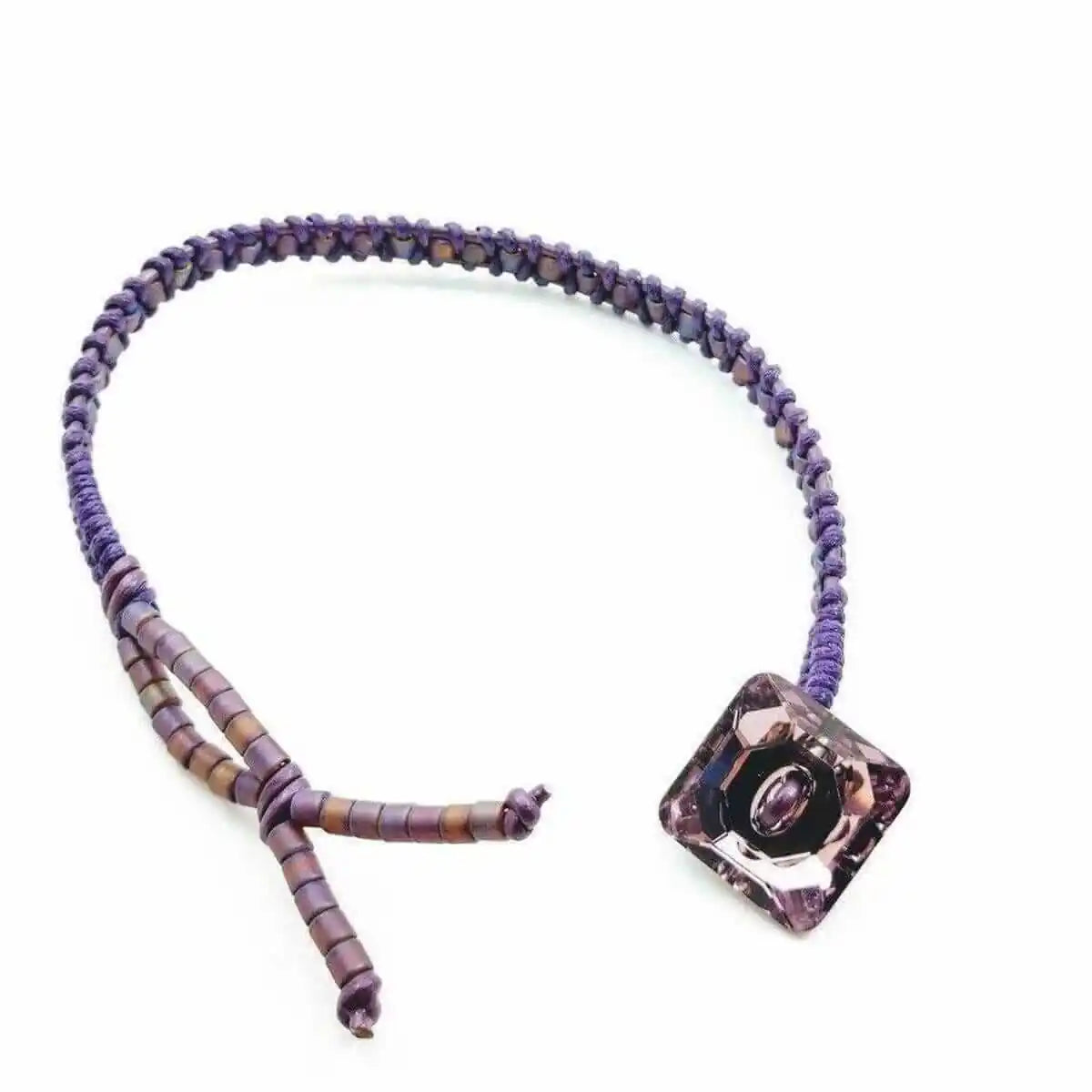 Amethyst Braided Leather Swarovski Crystal Button Bracelet