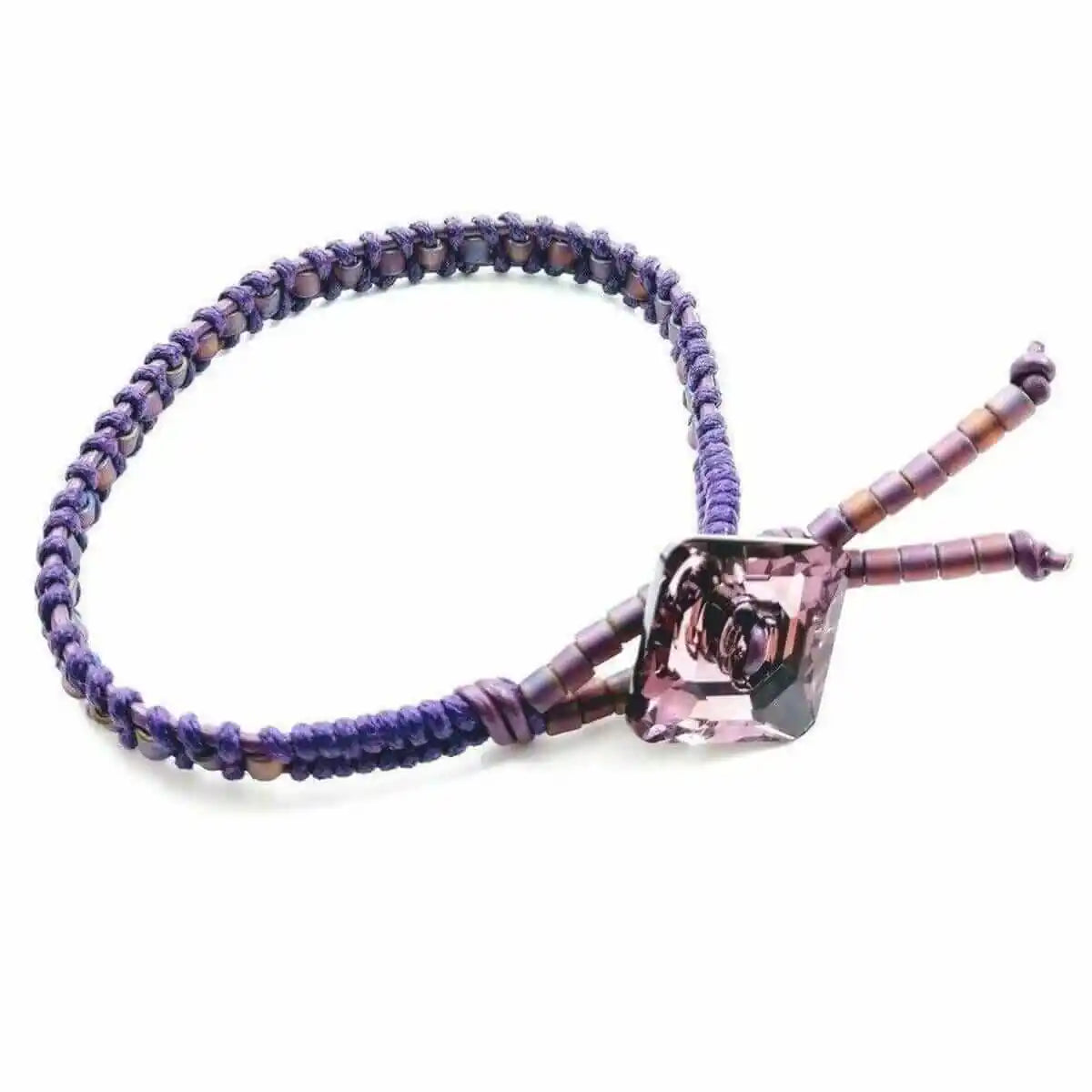 Amethyst Braided Leather Swarovski Crystal Button Bracelet