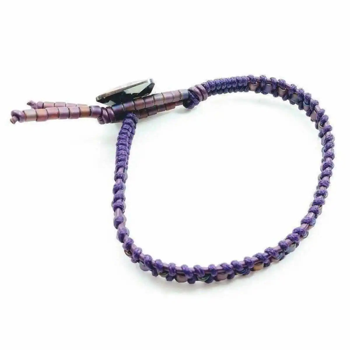 Amethyst Braided Leather Swarovski Crystal Button Bracelet