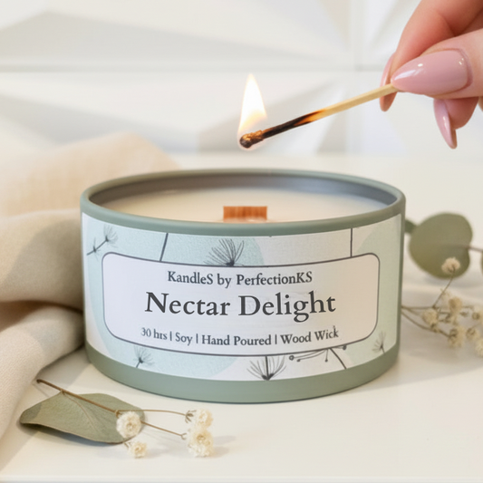 Nectar Delight Luxury Candle | 8oz Non-Toxic Soy Candle with Wooden Wick | Clean Burn