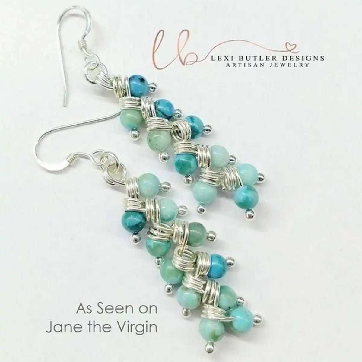 Seen On Jane The Virgin Silver Turquoise Wire Coil Earrings