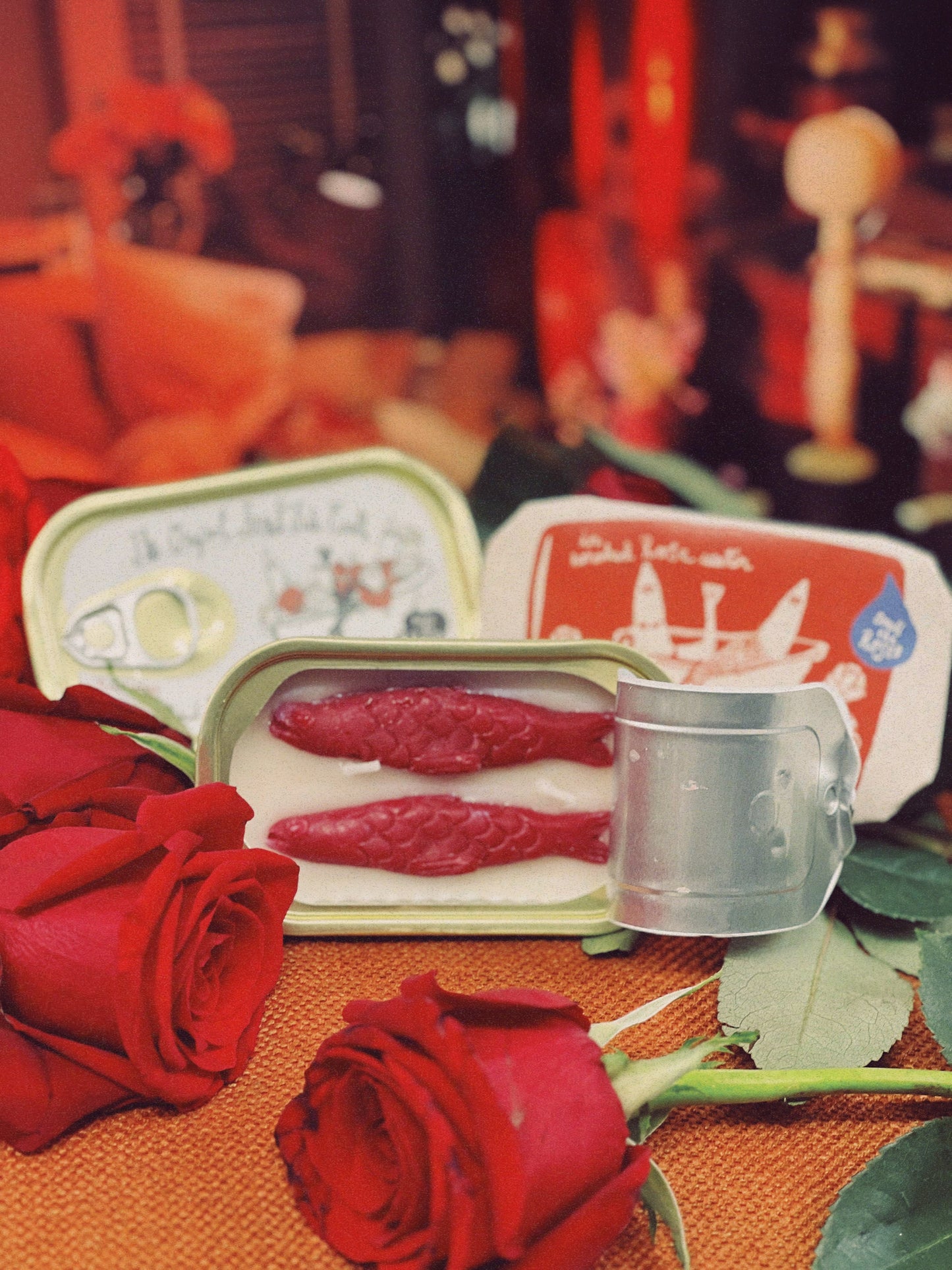 Tinned Fish Candle - Smoked Rose Water (Roses and Campfire Scented)