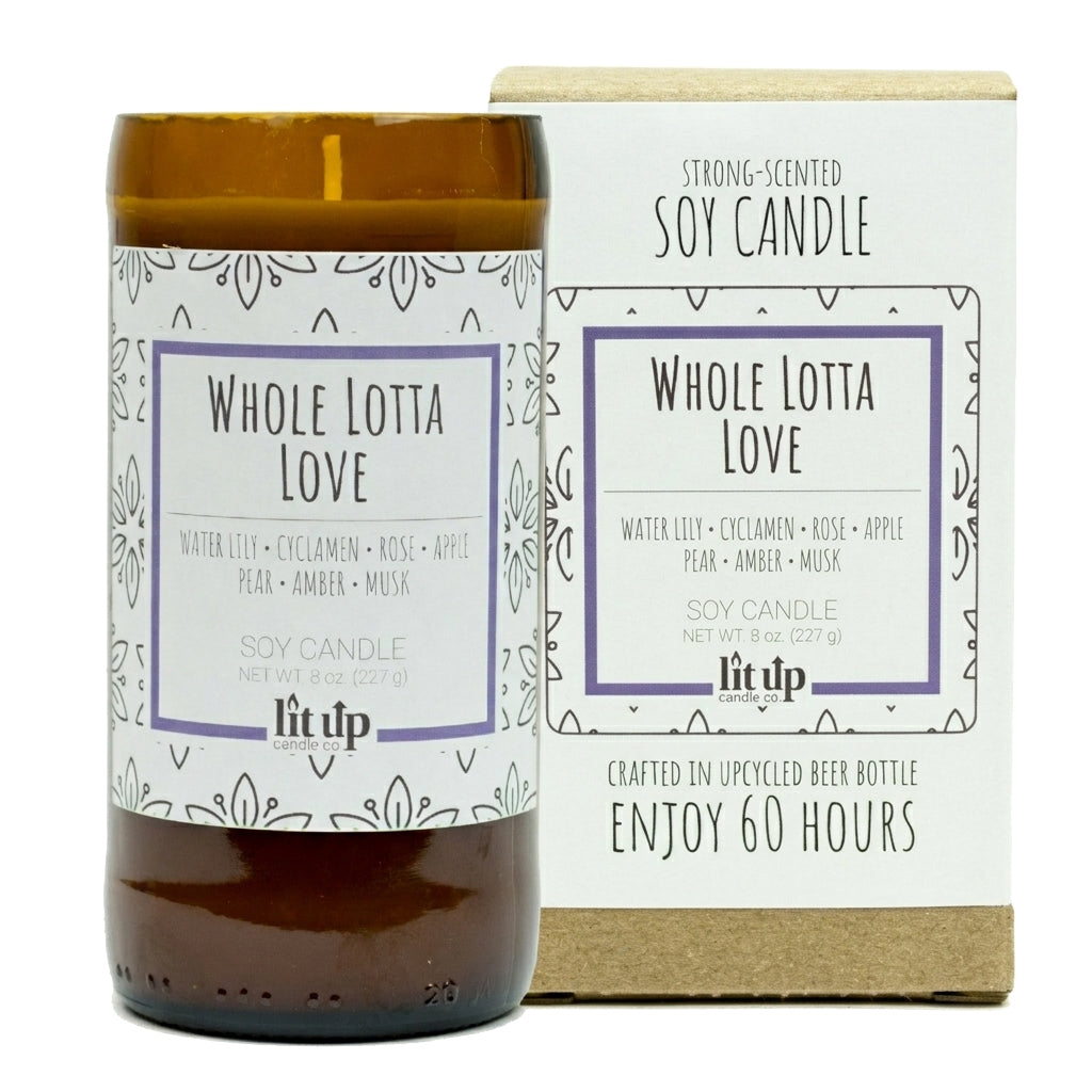 Whole Lotta Love 8 oz. soy candle in upcycled beer bottle | Fruity, Floral
