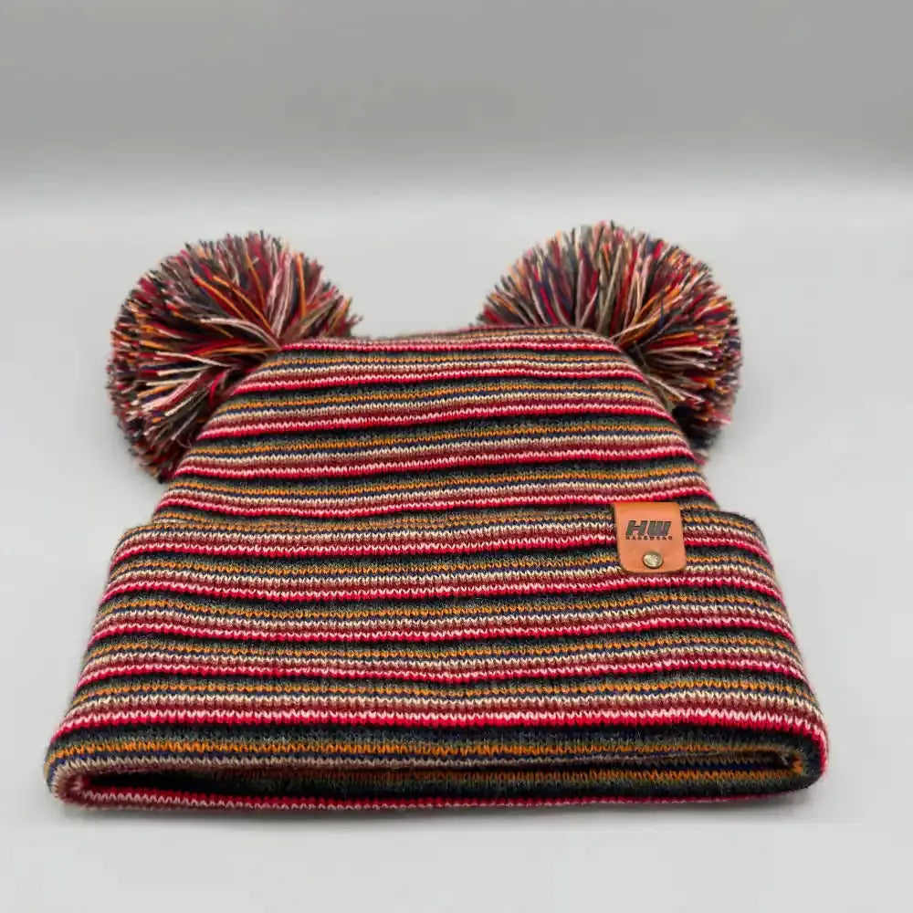 Patented H Stitch Beanie, Double Pom Pom, Multi Color