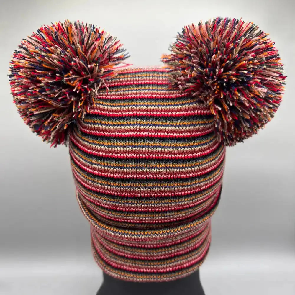 Patented H Stitch Beanie, Double Pom Pom, Multi Color