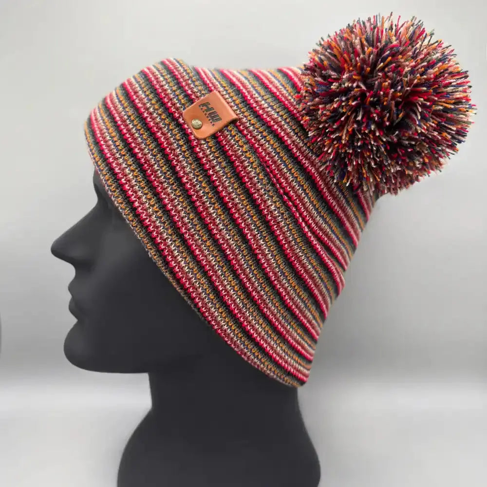 Patented H Stitch Beanie, Double Pom Pom, Multi Color