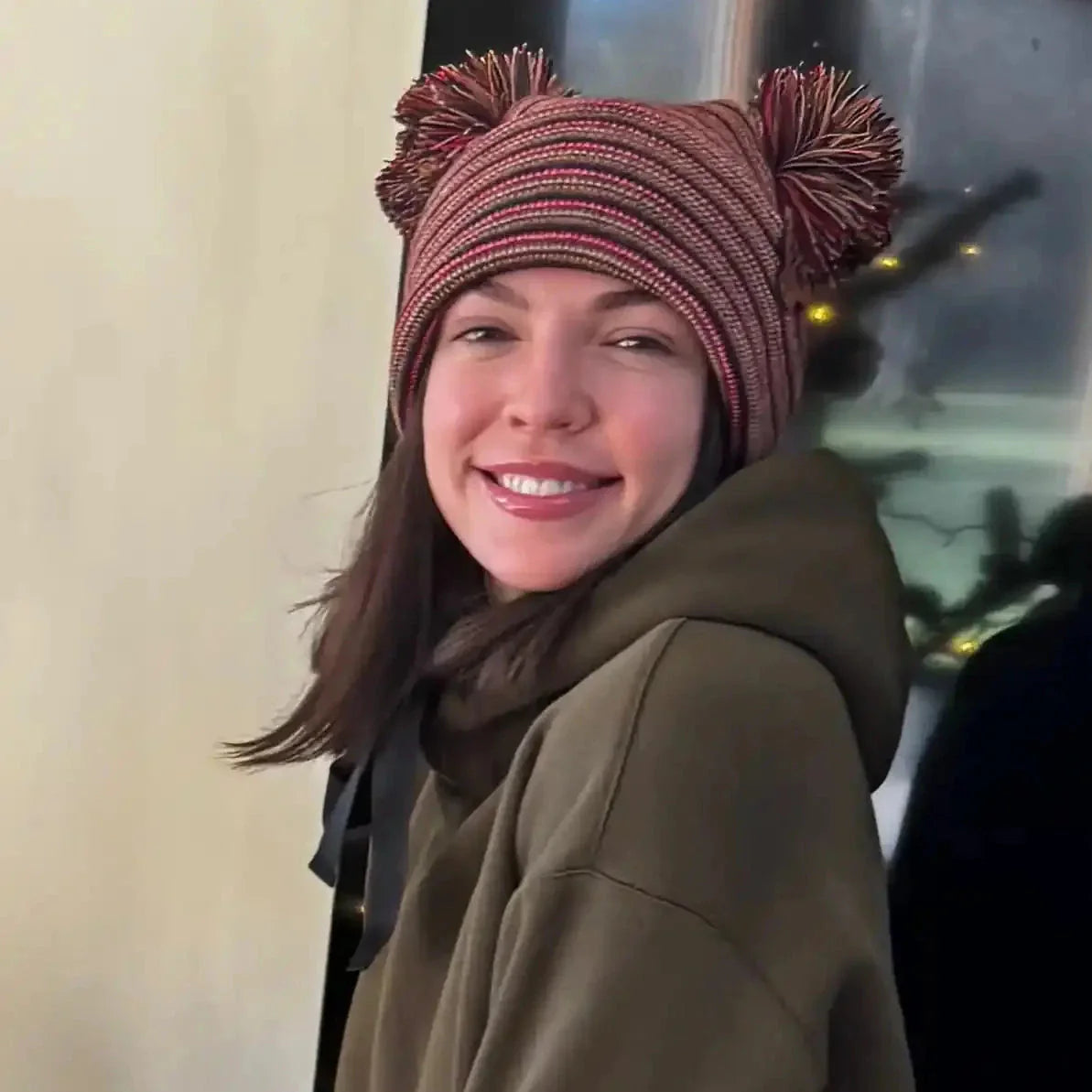 Patented H Stitch Beanie, Double Pom Pom, Multi Color