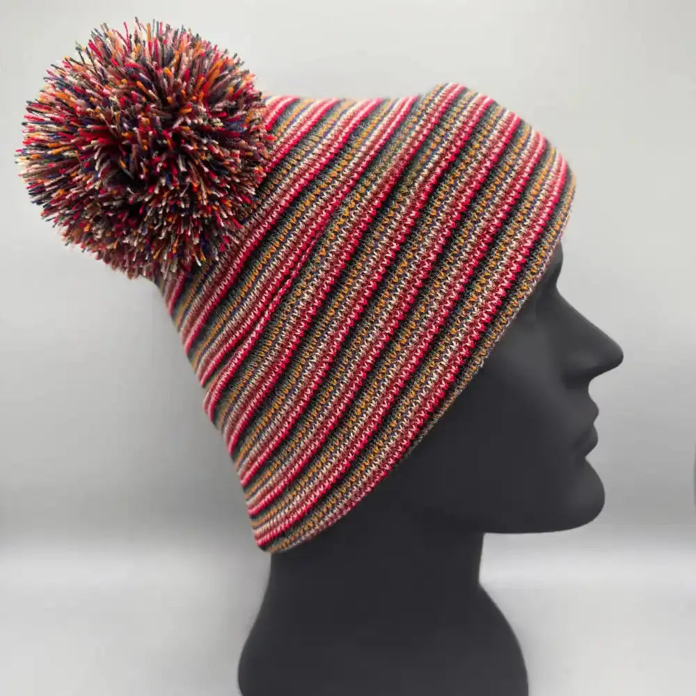 Patented H Stitch Beanie, Double Pom Pom, Multi Color