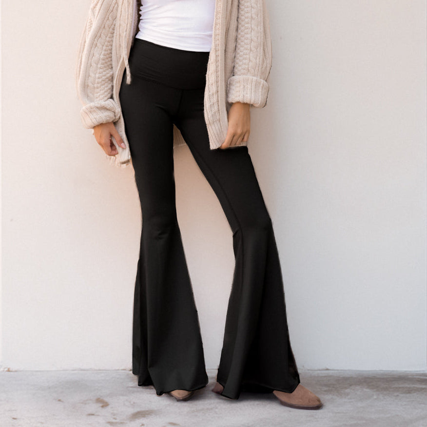 Solid Black Long Bell Bottom
