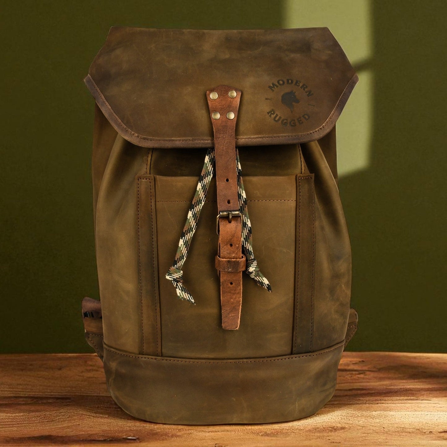 Bovine Leather Single Strap Backpack - Olive