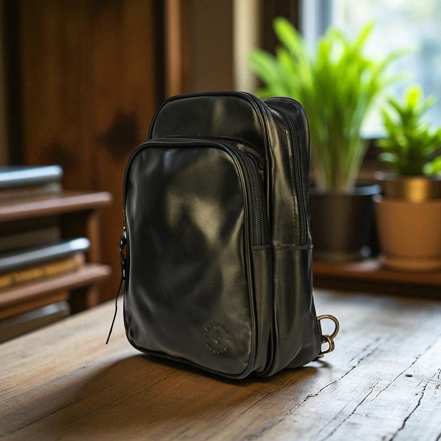 Bovine Leather Sling Bag - Black