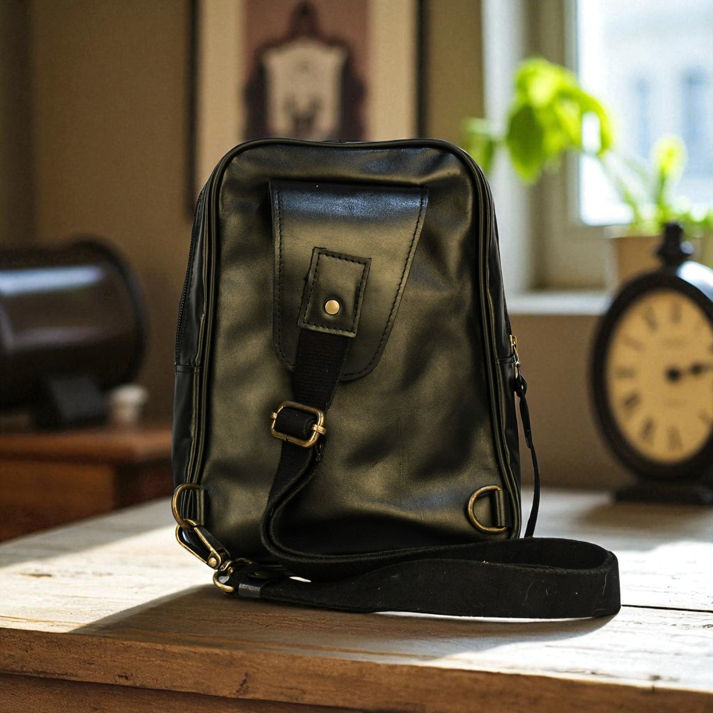 Bovine Leather Sling Bag - Black