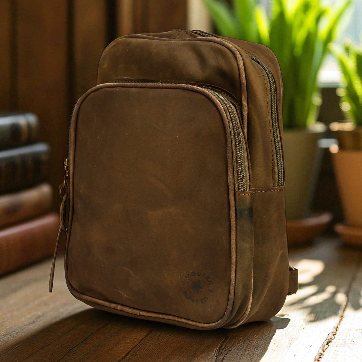 Bovine Leather Sling Bag - Olive