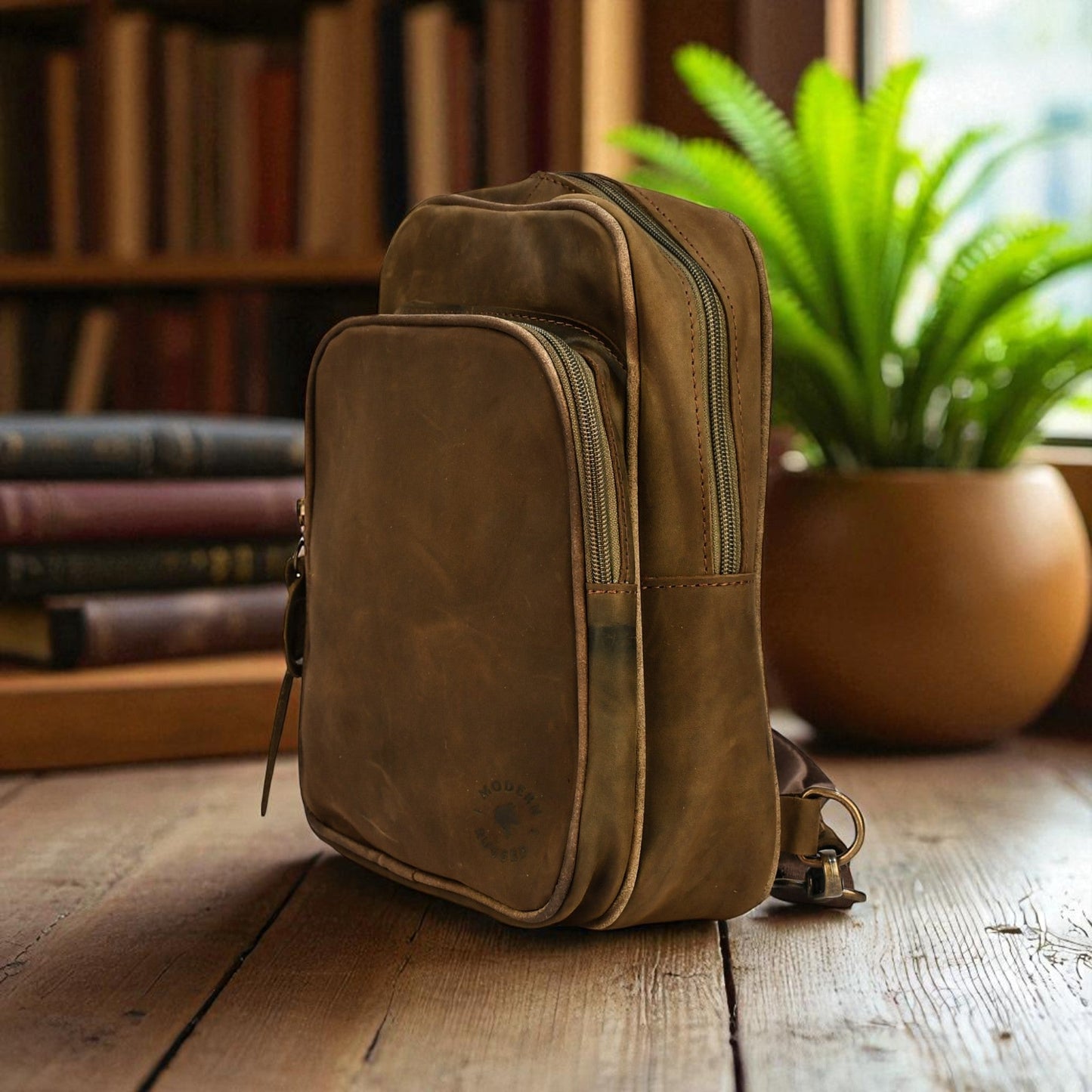 Bovine Leather Sling Bag - Olive