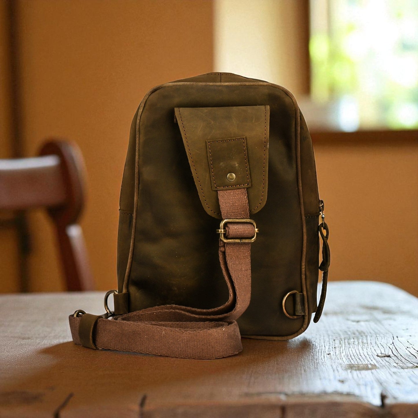 Bovine Leather Sling Bag - Olive