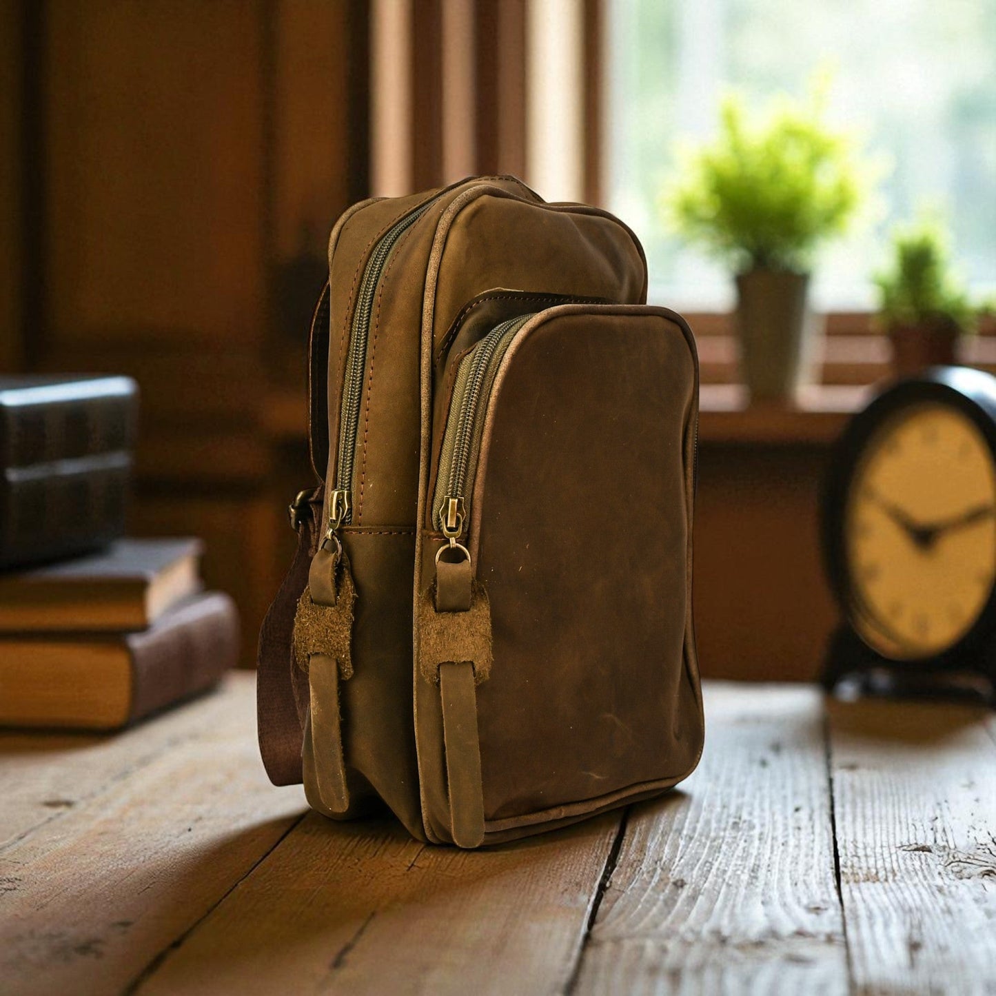 Bovine Leather Sling Bag - Olive