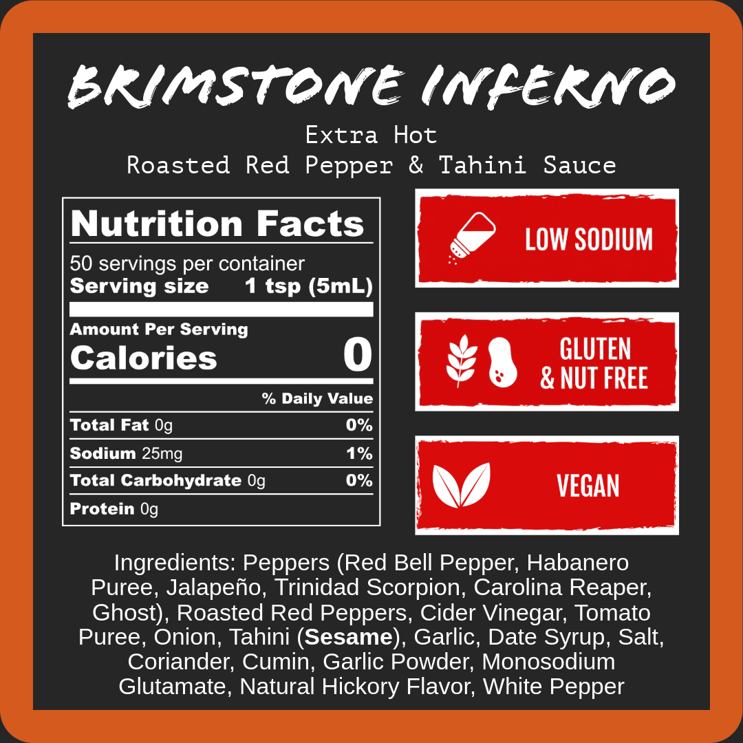 Brimstone Inferno - Extra Hot Roasted Red Pepper & Tahini (9oz)