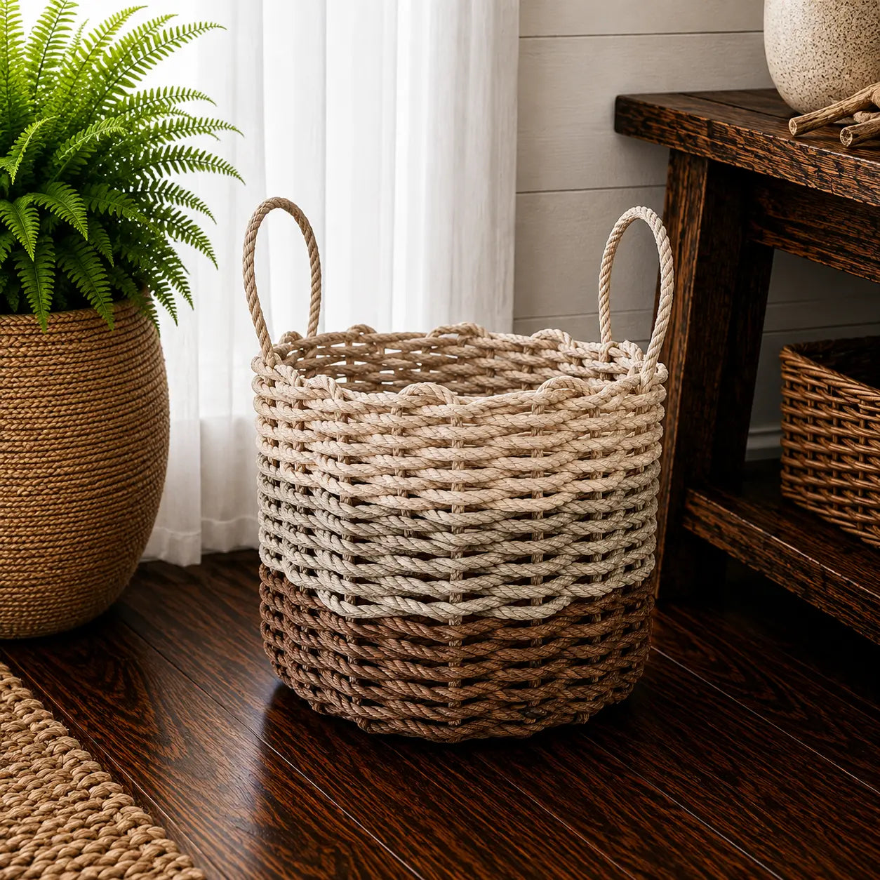 Brown, Tan & Light Tan Ombre Rope Basket