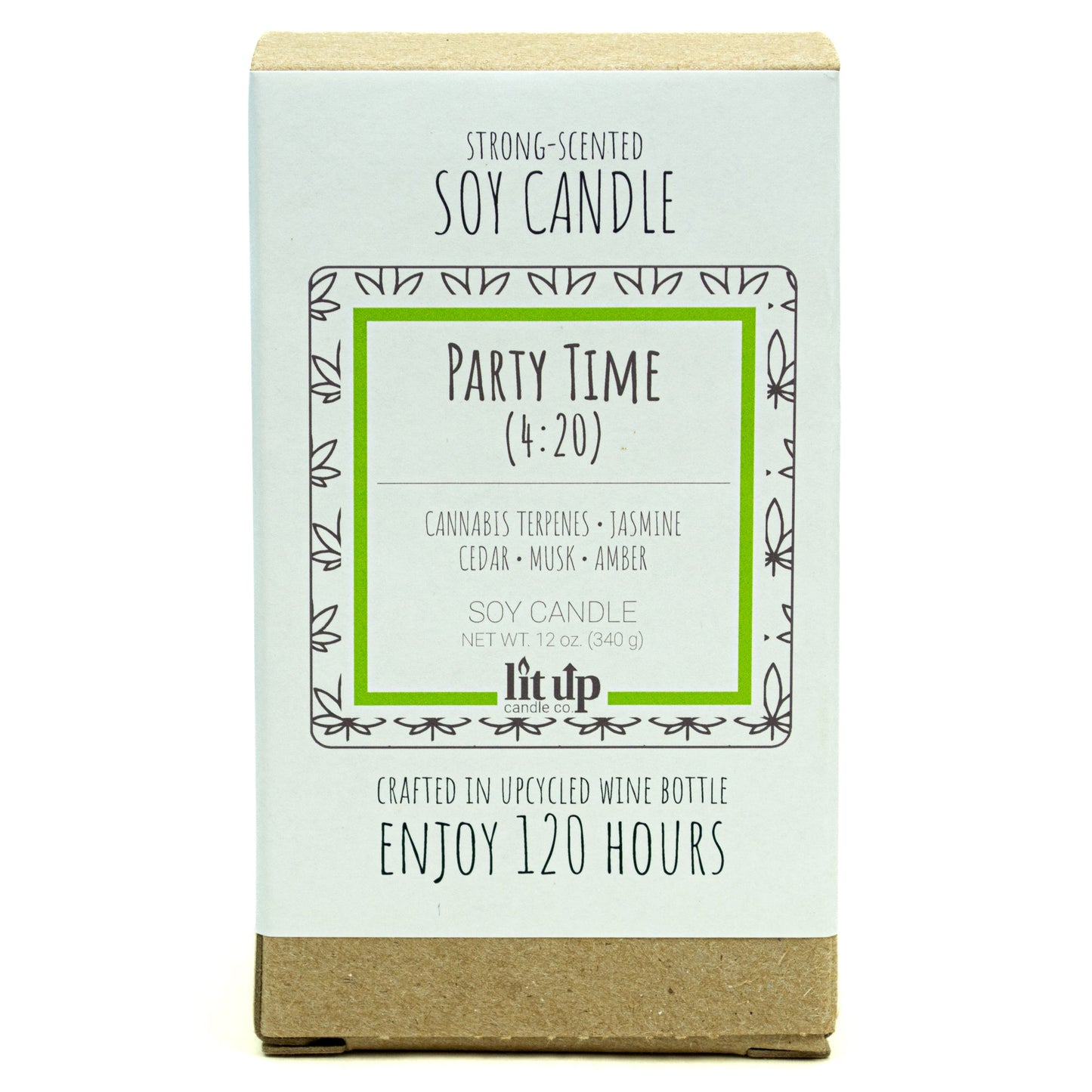 Party Time (4:20) 12 oz. soy candle in upcycled wine bottle | Cannabis, Jasmine, Cedar
