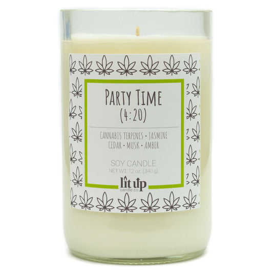 Party Time (4:20) scented 12 oz. soy candle in upcycled wine bottle - FKA Cannabis Flower